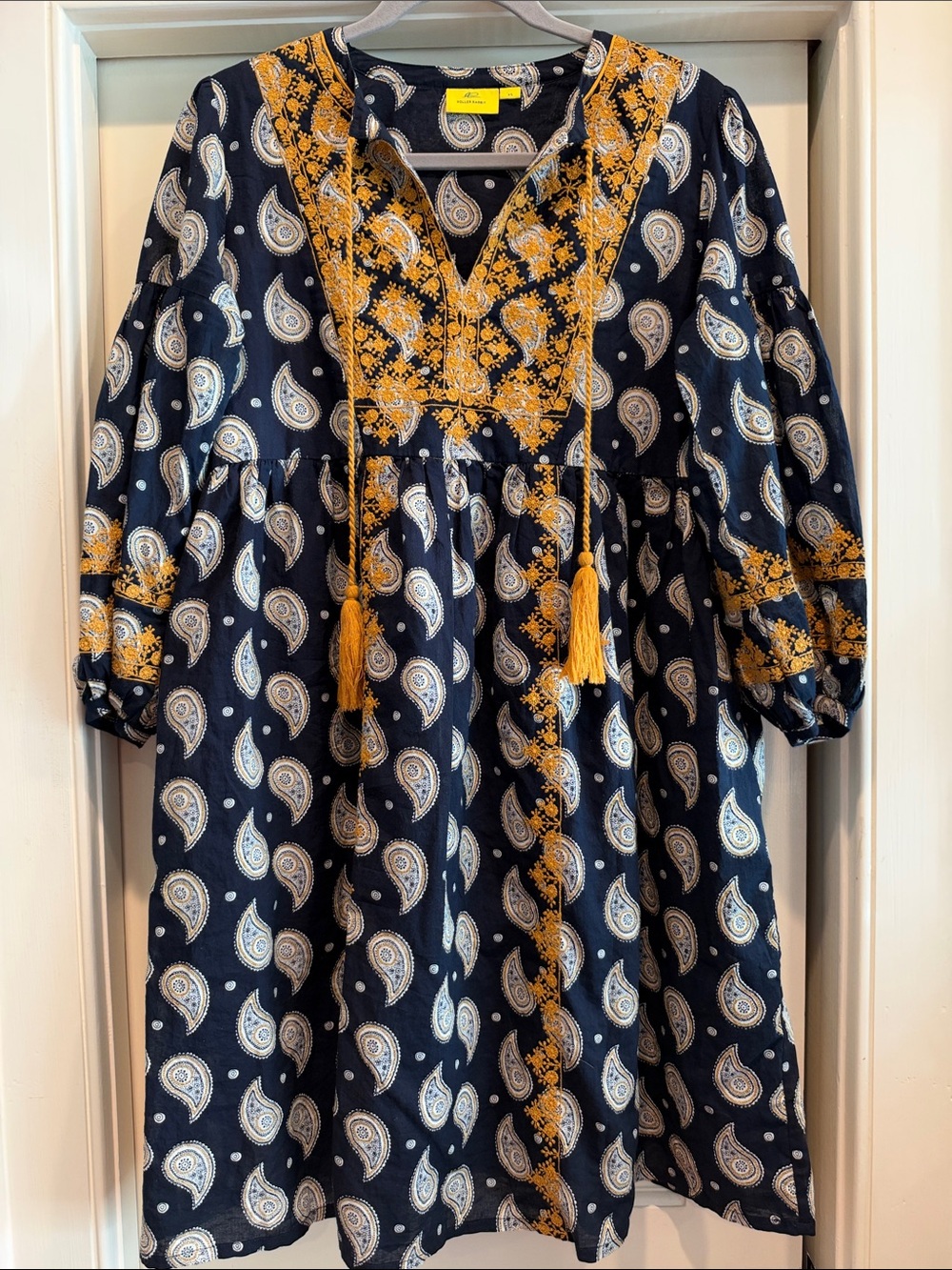 Roller Rabbit Navy Paisley Embroidered Tassel Casual Dress